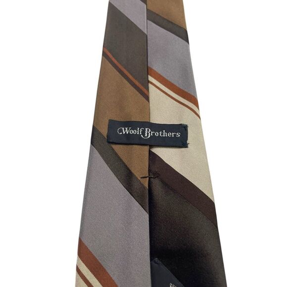 Vintage WOOLF BROTHERS COUNTESS MARA Tie Brown Gray and Copper Cream, Preowned - Picture 3 of 8